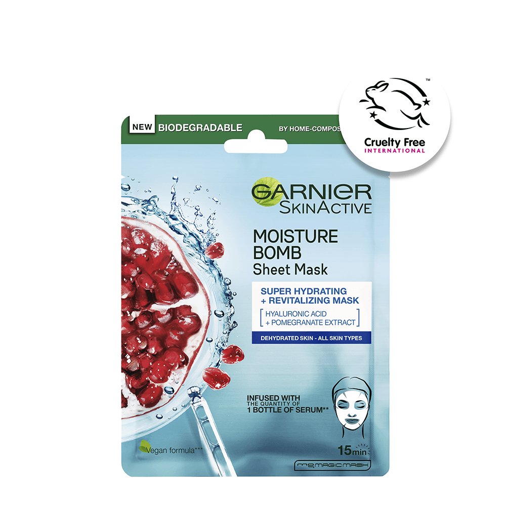 3600541943759 GarnierSkinActive MoistureBomb Pomegranate Sheet Mask front 500px